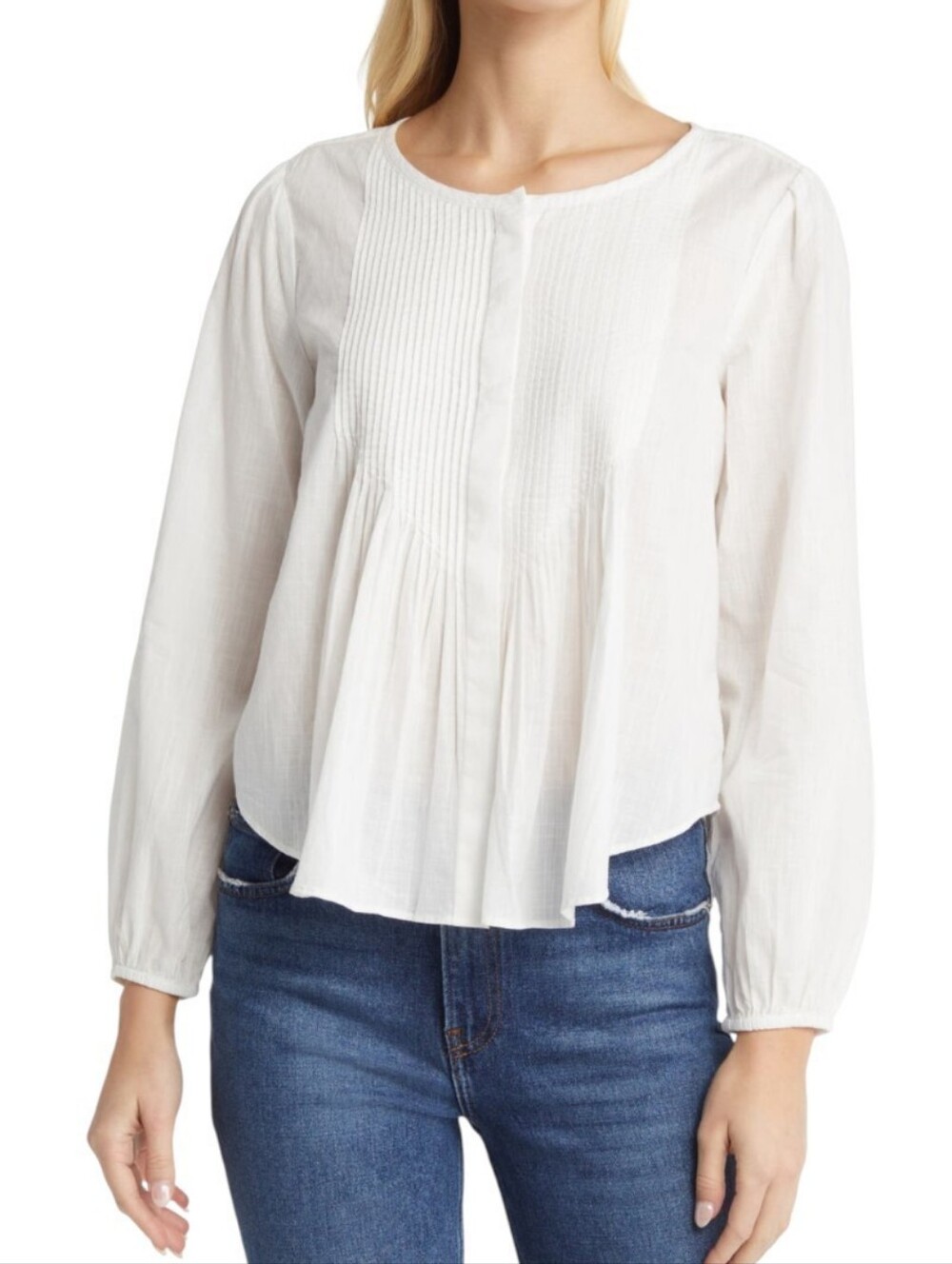Lucky Brand White Pintuck Front Long-Sleeve Blouse XXL